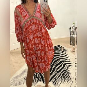 Free People Red and Pink Floral Mini Dress